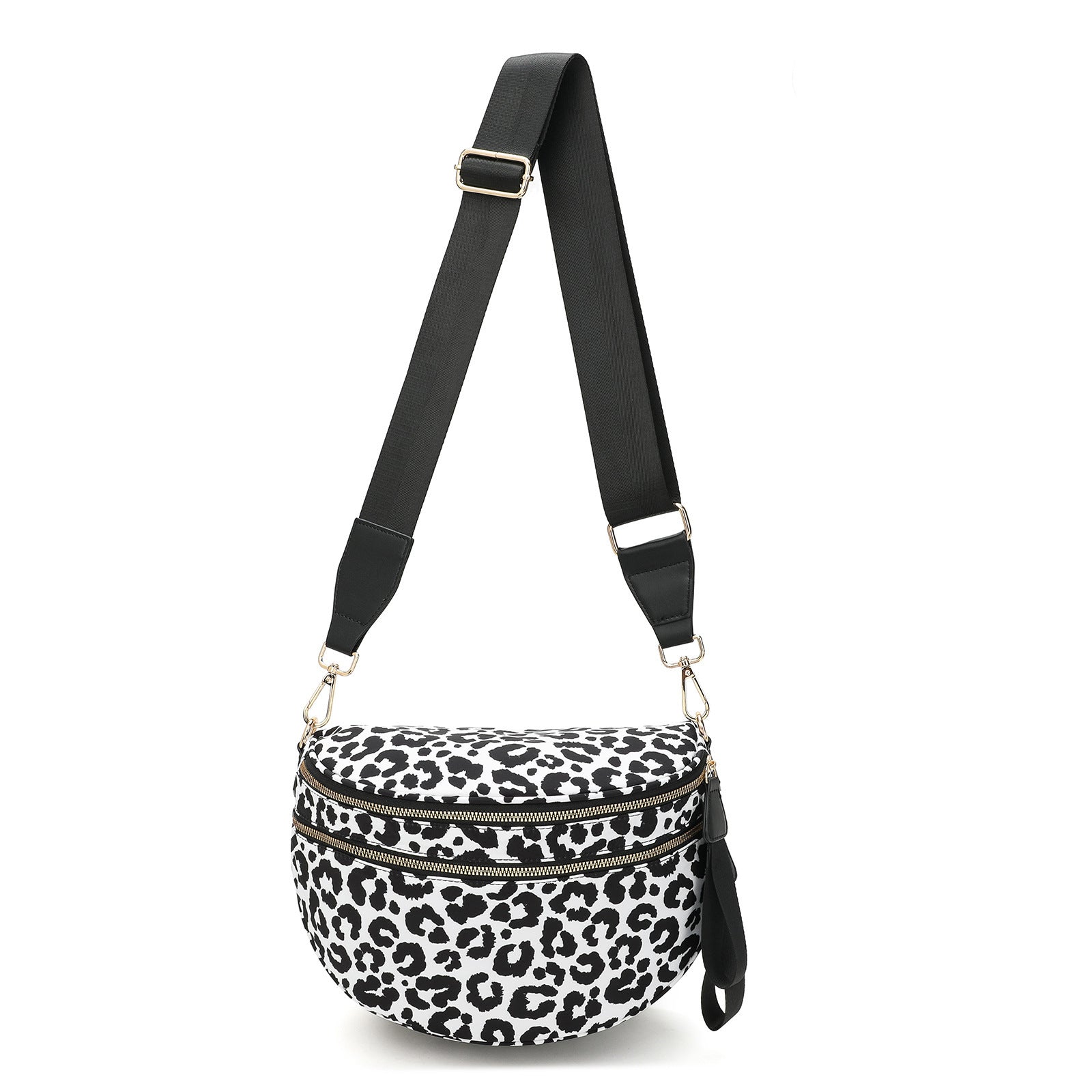 Black-white Checkered Trendy Sling Bag - Women's Crescent Crossbody Purse with Wide Adjustable Strap
