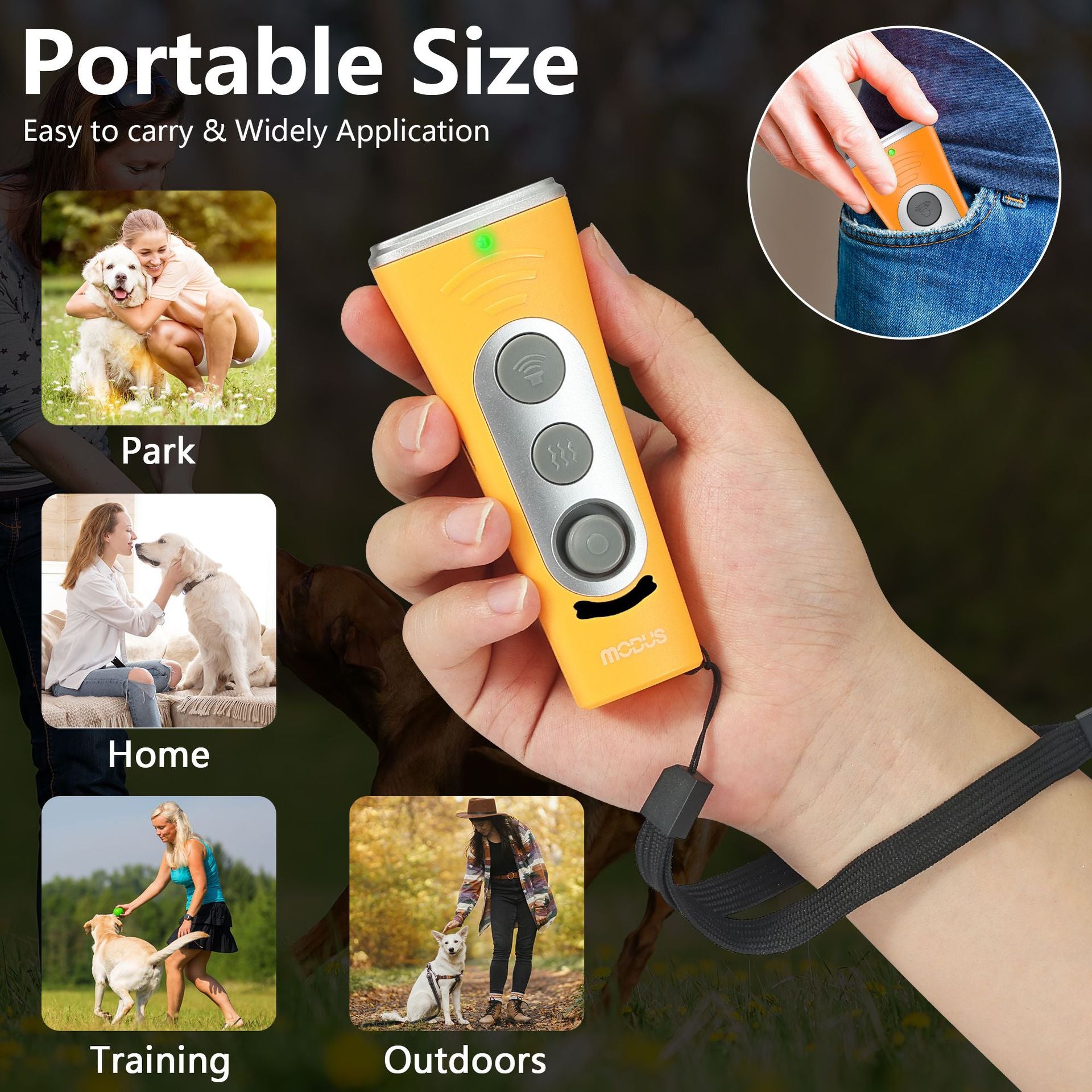 Yellow Ultrasonic Dog Barking Control Device - Dual Frequency Anti-Bark Trainer with IP65 Waterproof (11.8x48.5x44mm)