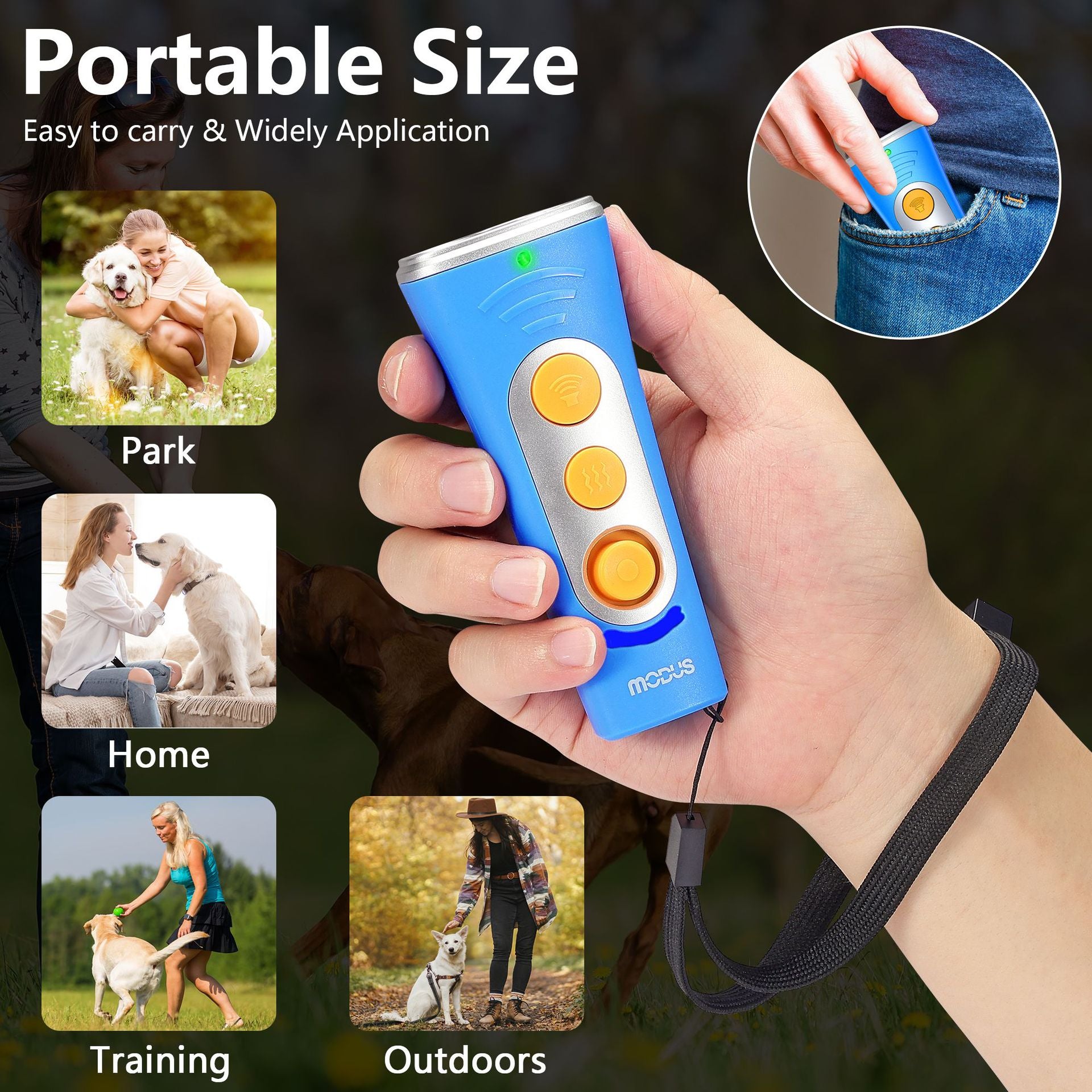 Blue Ultrasonic Dog Barking Control Device - Dual Frequency Anti-Bark Trainer with IP65 Waterproof (11.8x48.5x44mm)