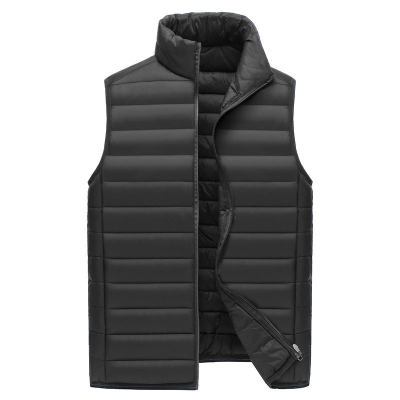 XXXL Black Men's Lightweight Puffer Vest - Stand Collar Quilted Sleeveless Jacket for Winter