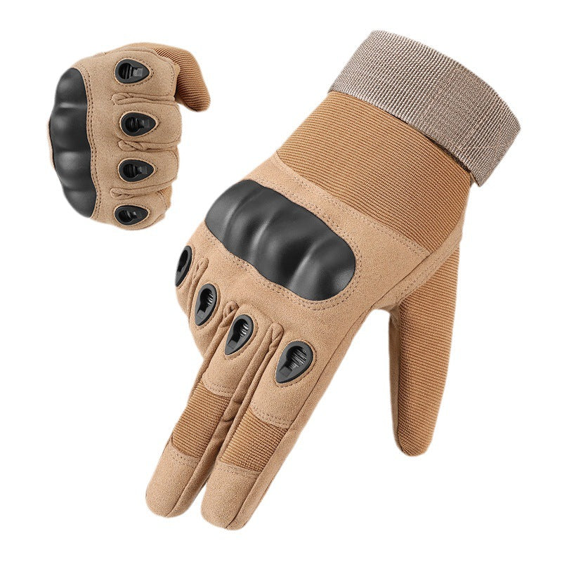 L Khaki Hard Knuckle Tactical Gloves - Full-Finger Protective Gear for Motorcycle, Cycling & Outdoor Sports
