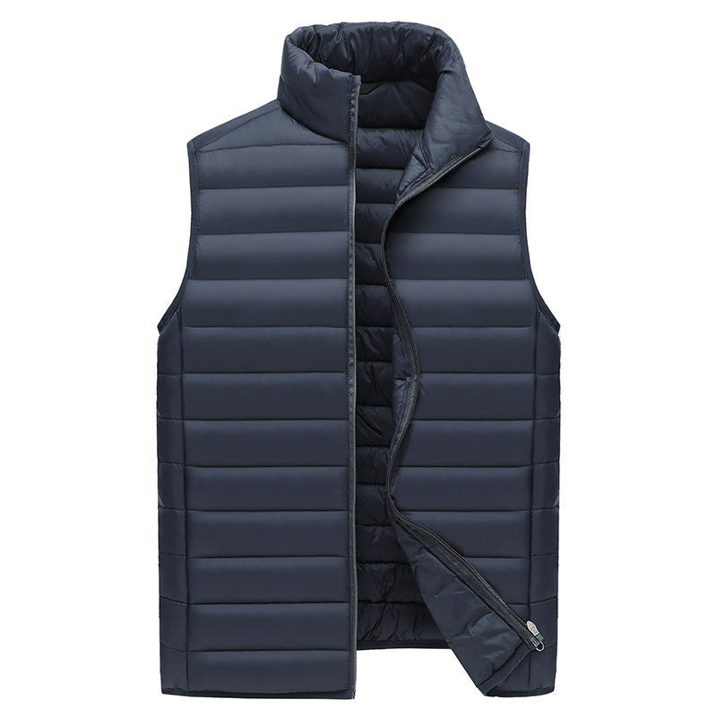XXXL Navy Blue Men's Lightweight Puffer Vest - Stand Collar Quilted Sleeveless Jacket for Winter