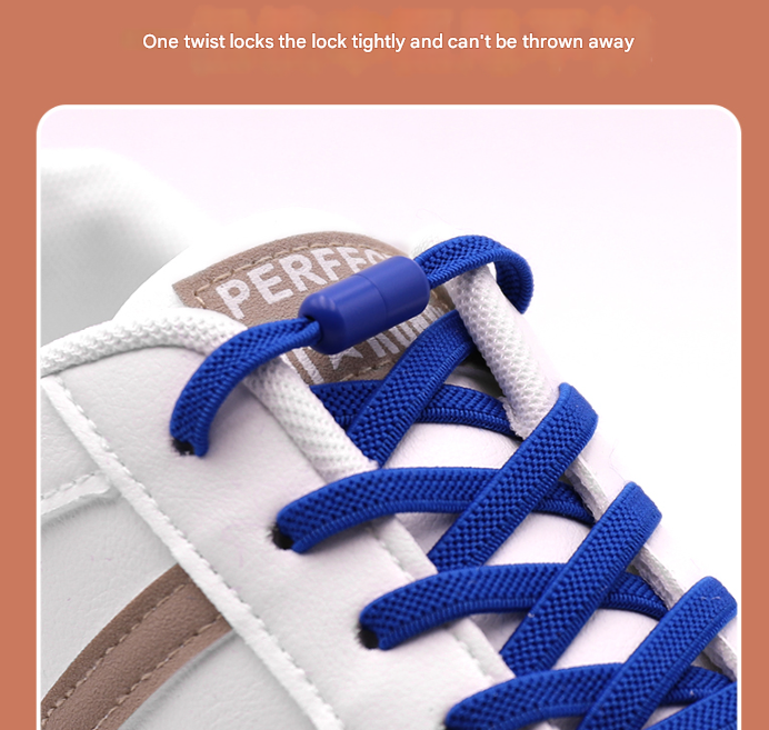 Blue No-Tie Elastic Shoelaces with Quick Lock System - Flat Tieless Laces for Kids and Adults