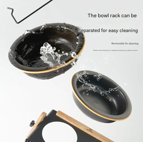 Adjustable Raised Pet Feeder - Modern Wood & Metal Stand with Dual Bowls for Cats & Dogs