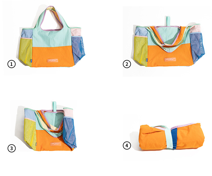 Green Vibrant Colorblock Foldable Tote Bag Lightweight Reusable Shopping Shoulder Bag