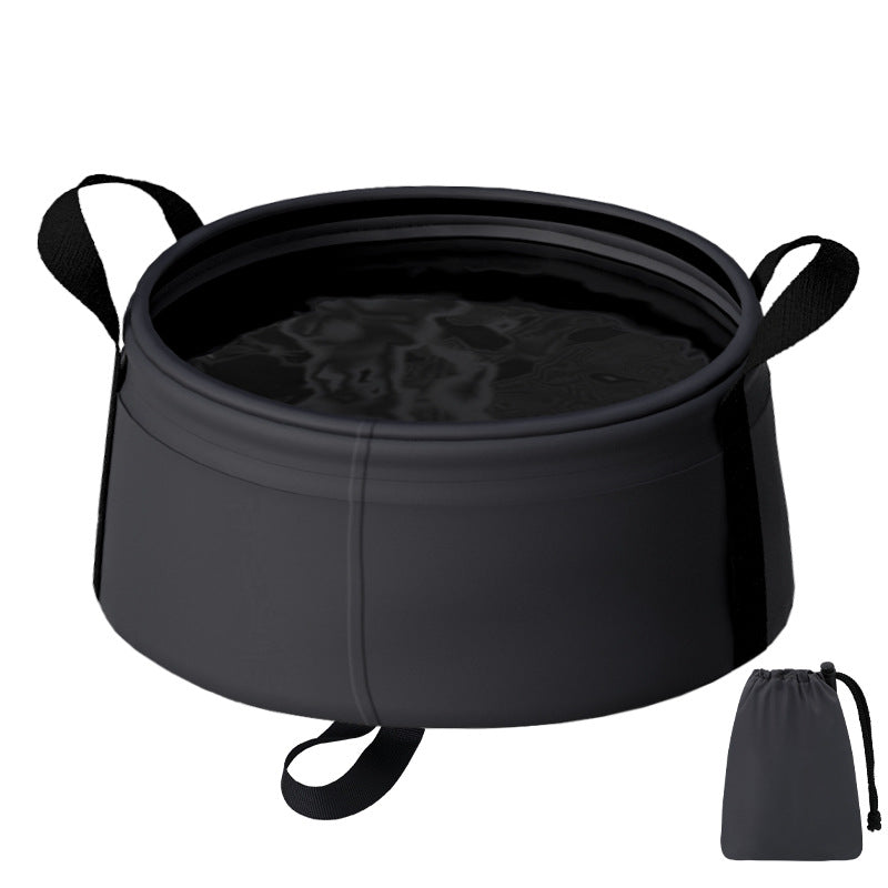 2PCS Black 8.5L Portable Folding Water Basin - Collapsible Bucket with Carry Bag for Camping & Travel