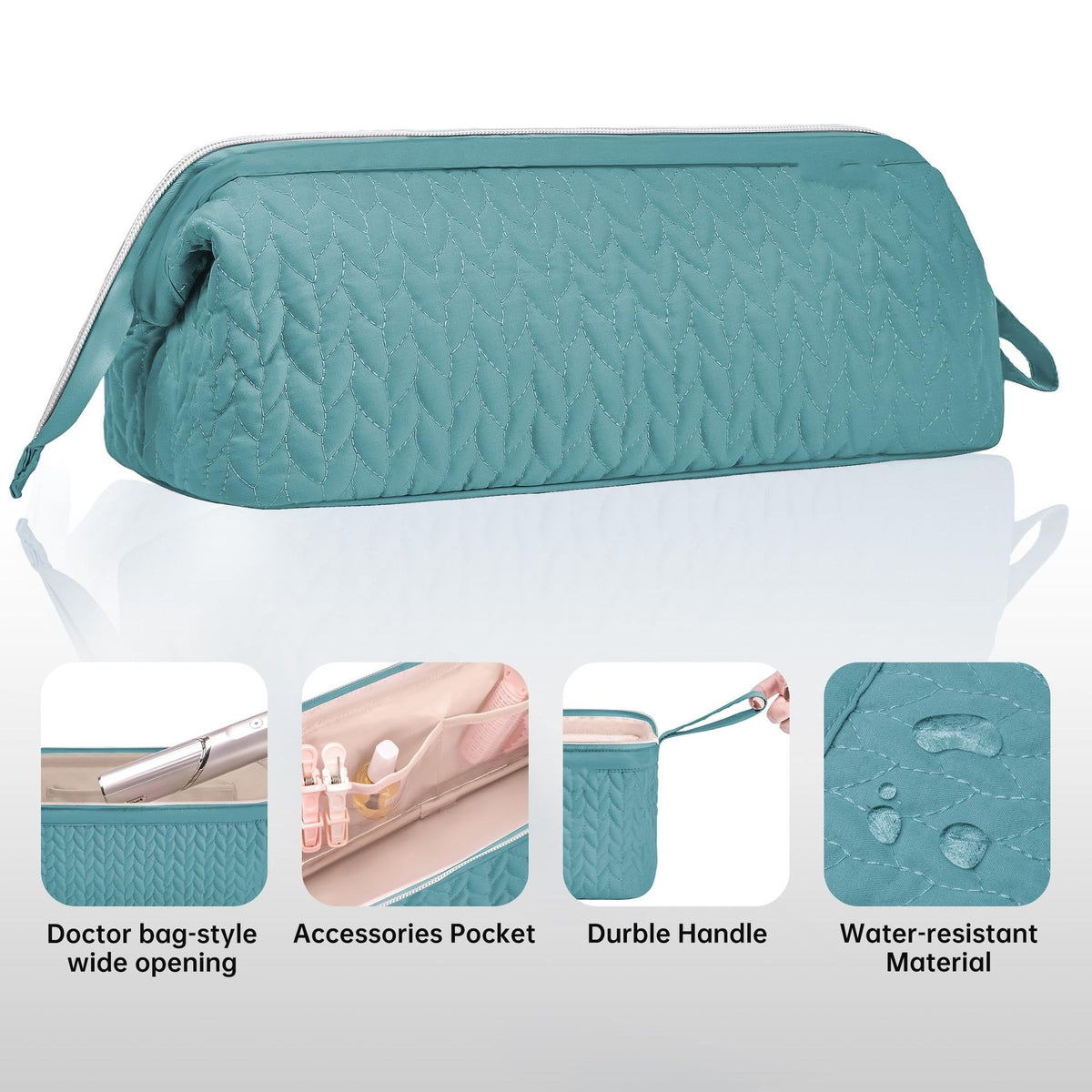 Green Hair Styler Travel Case - Protective Storage Organizer Bag for Dryer, Curling Iron & Accessories