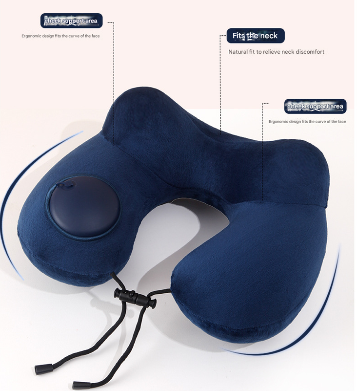 Nevy Blue Press-to-Inflate Travel Neck Pillow - Ergonomic U-Shaped Cushion for Airplane and Car