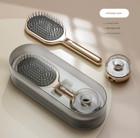 Gold Premium Self-Cleaning Hair Brush Set with Stand - Anti-Static Detangling & Scalp Massage Paddle Brush