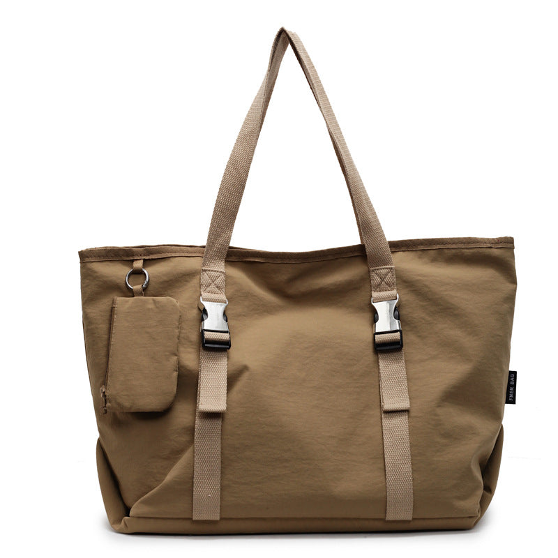 Khaki Modern Utility Tote Bag for Women - Large Capacity Shoulder Bag with Detachable Pouch for Work, School & Travel