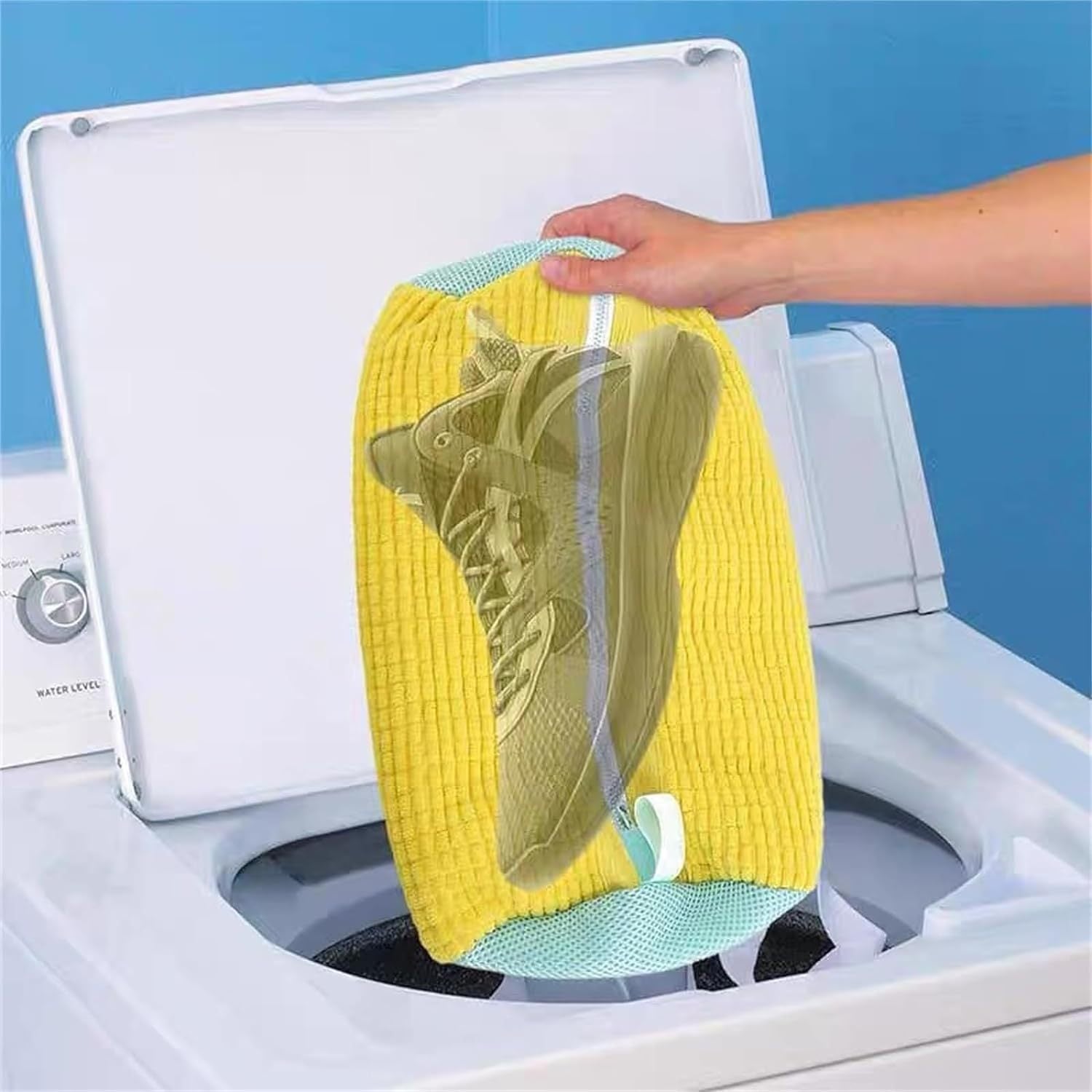 Yellow 2piece Durable Sneaker Wash Bag for Washing Machine - Anti-Deformation Shoe Protector with Chenille Fabric