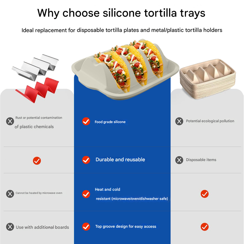 Pink Silicone Taco Holder Tray - Creative Non-Slip Corn Taco Serving Rack with 4 Compartments