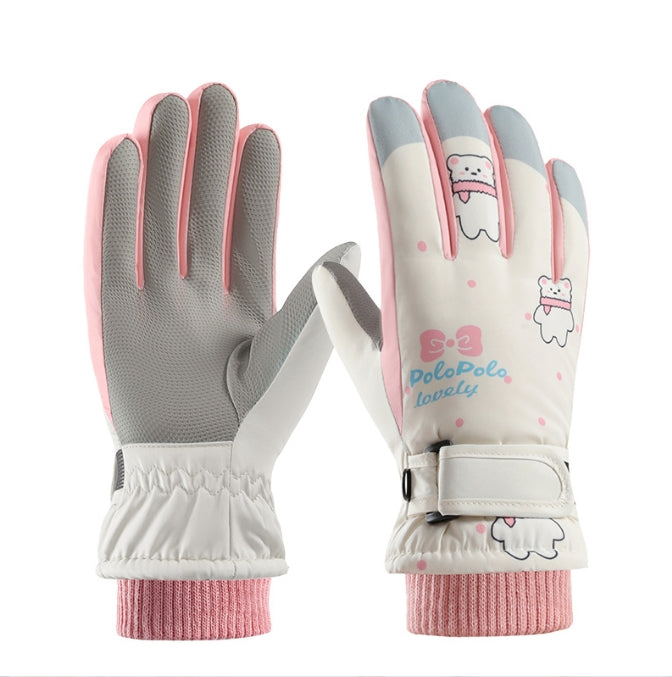 Off White Kids' Winter Ski Gloves - Waterproof, Windproof & Touchscreen Snow Gloves for Boys and Girls (Ages 8-14)