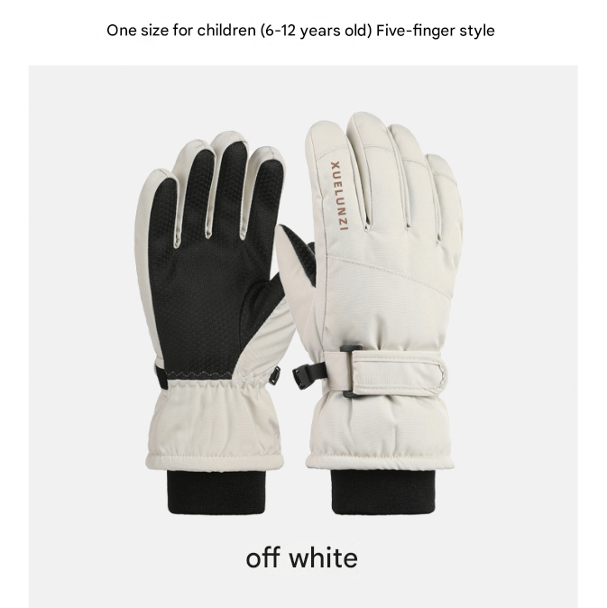 Off White Kids' Waterproof Thermal Ski Gloves - Windproof Winter Snow Gloves with Touchscreen & Anti-Slip Grip