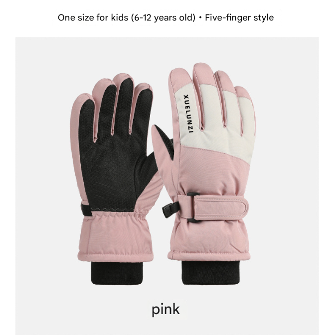 Pink Kids' Waterproof Thermal Ski Gloves - Windproof Winter Snow Gloves with Touchscreen & Anti-Slip Grip