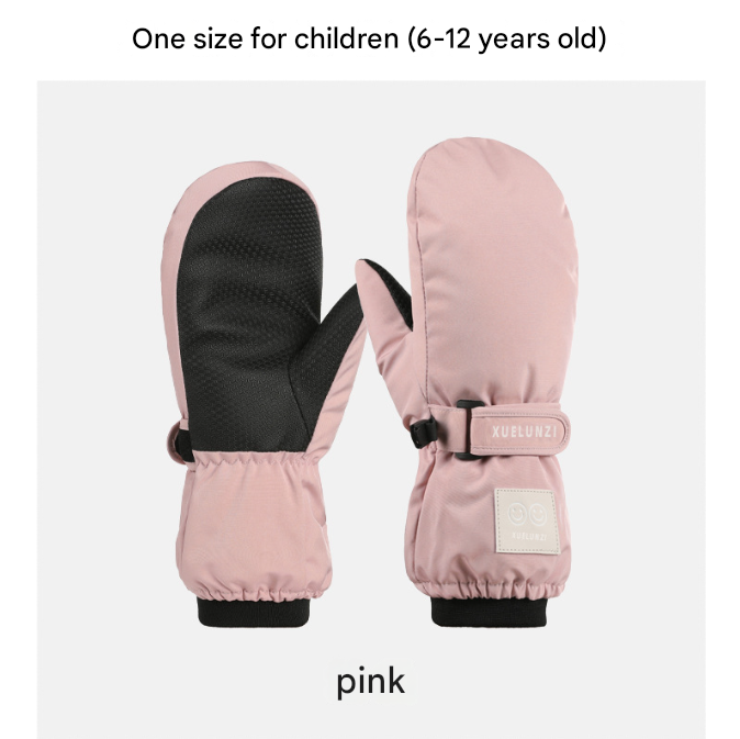 Pink Kids' Waterproof Ski Mittens - Thermal Winter Snow Mitts with Touchscreen Compatibility (Ages 6-12)