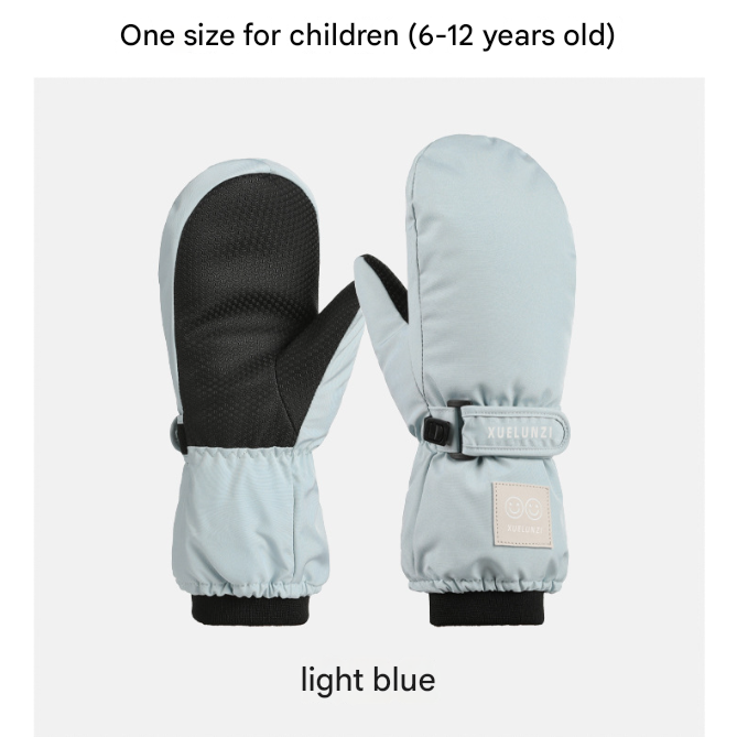 Light Blue Kids' Waterproof Ski Mittens - Thermal Winter Snow Mitts with Touchscreen Compatibility (Ages 6-12)