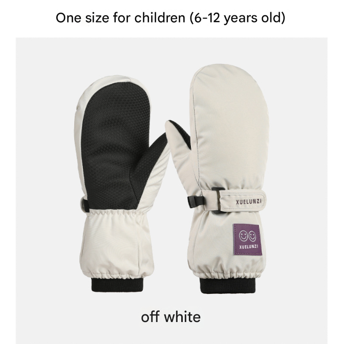 Off White Kids' Waterproof Ski Mittens - Thermal Winter Snow Mitts with Touchscreen Compatibility (Ages 6-12)