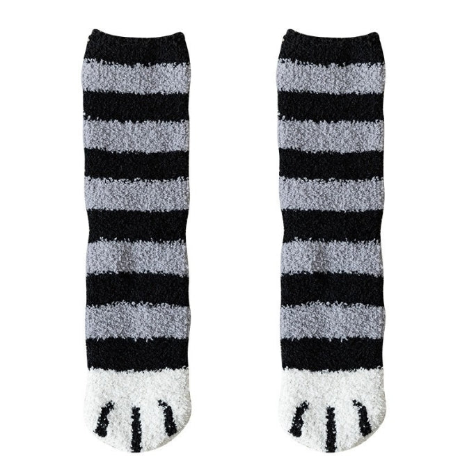 3-piece Black Cute Cat Paw Fuzzy Socks for Women - Plush Thermal Slipper Socks for Home & Lounging