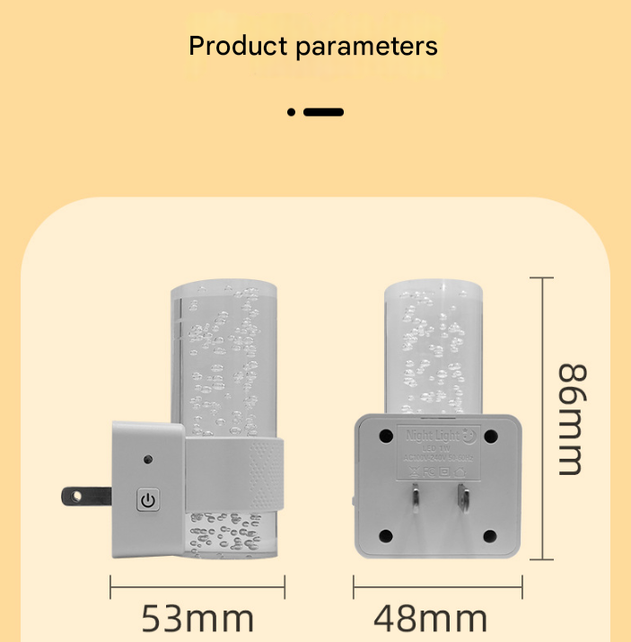 Black Dimmable LED Night Light with Dusk-to-Dawn Sensor - Bubble Acrylic Plug-in Lamp