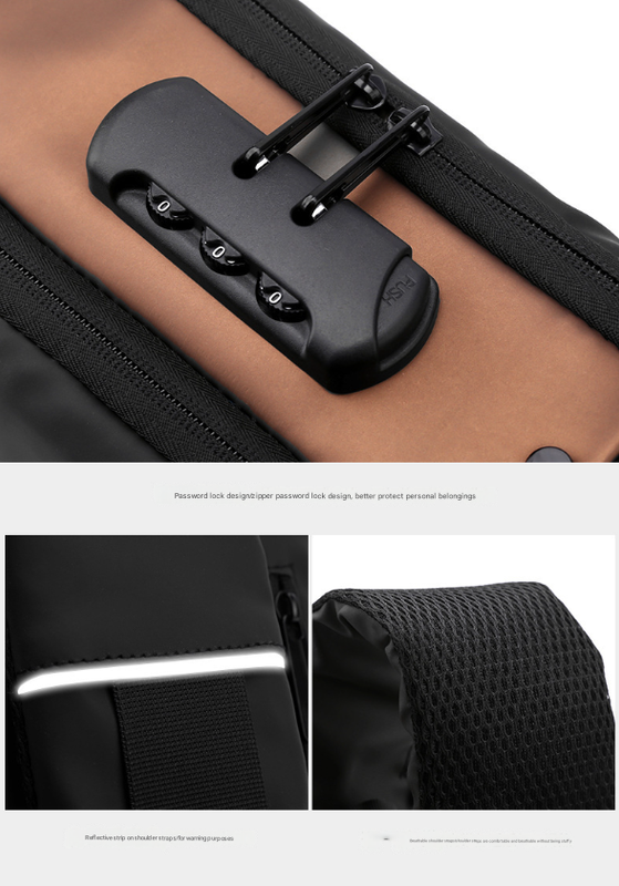 Gray Gold Modern Anti-Theft Sling Bag for Men - Crossbody Backpack with USB Port & Combination Lock