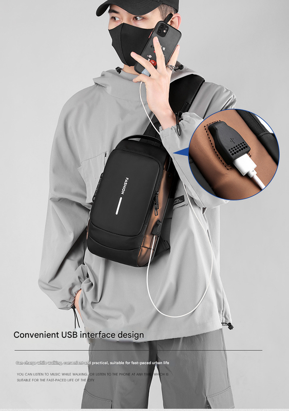 Blue Modern Anti-Theft Sling Bag for Men - Crossbody Backpack with USB Port & Combination Lock