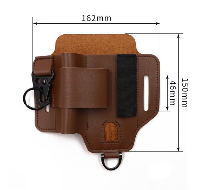 2-piece Black Outdoor EDC Tactical Tool Waist Bag - Multi-Functional Belt Storage Pouch with Flashlight, Copper Sleeve, and Survival Knife Holder