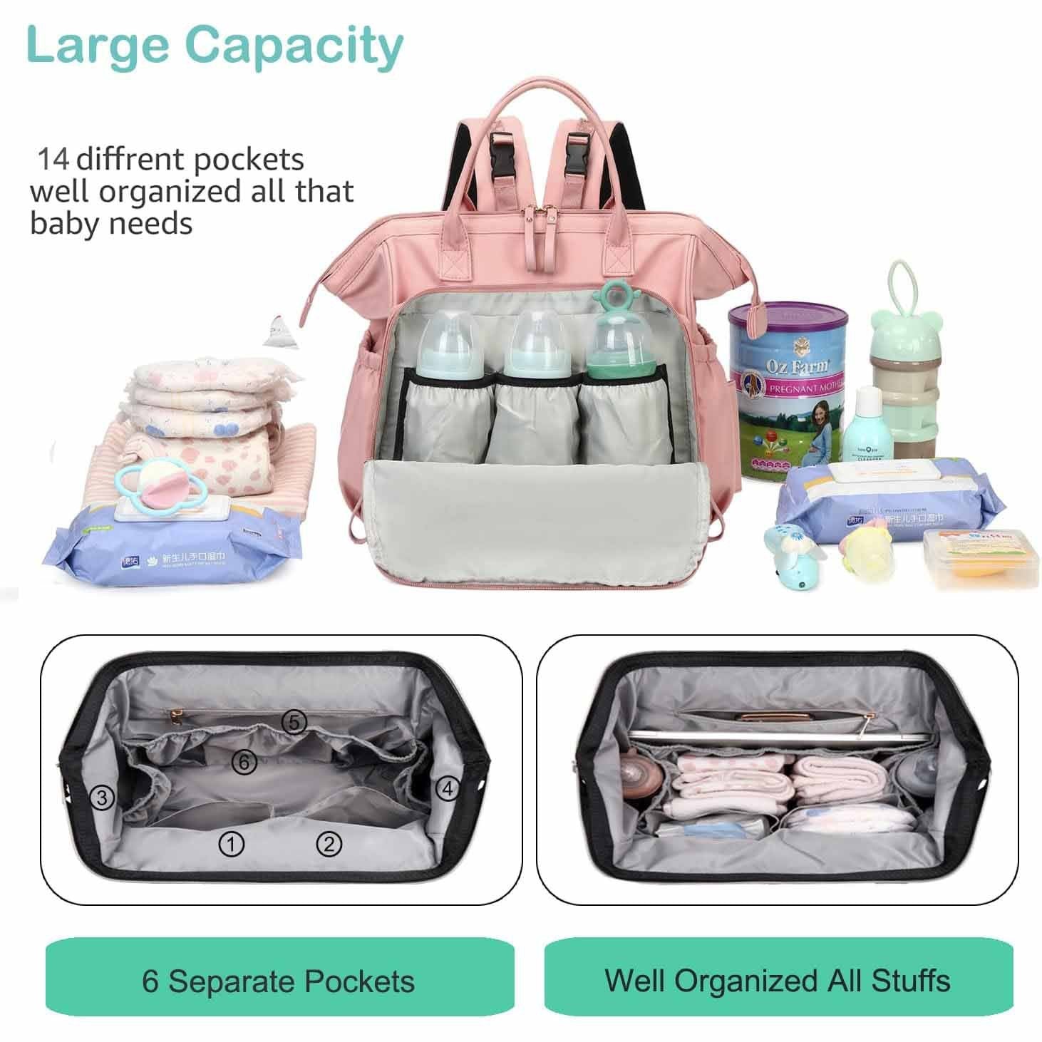 Pink Large Capacity Waterproof Baby Diaper Bag with Anti-Theft Pocket - Mommy Bag for Children's Folding Stroller Storage