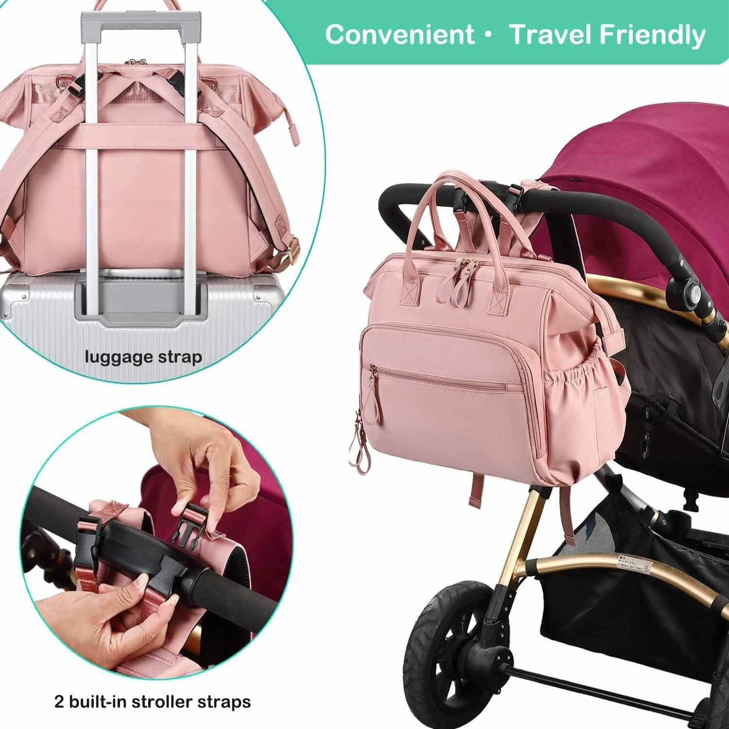 Pink Large Capacity Waterproof Baby Diaper Bag with Anti-Theft Pocket - Mommy Bag for Children's Folding Stroller Storage