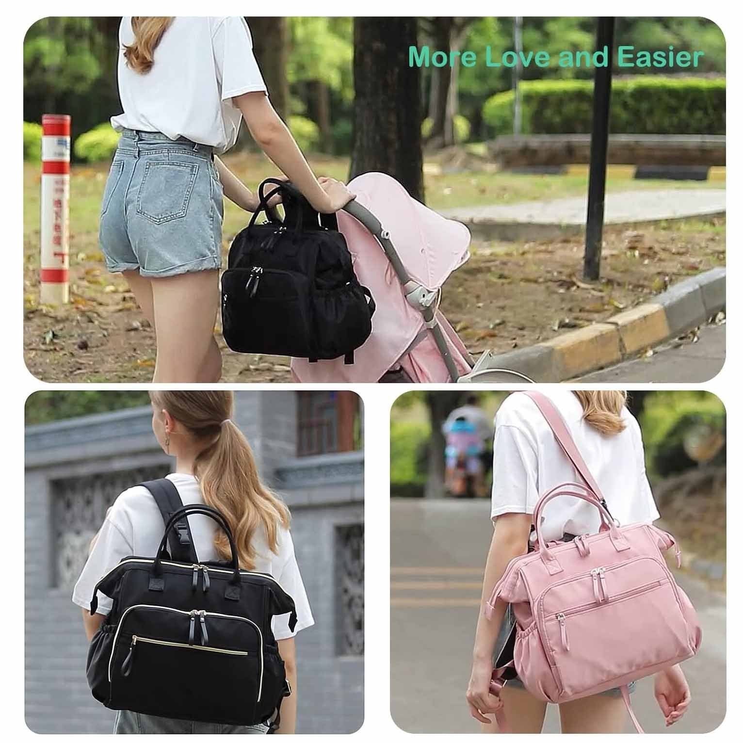 Pink Large Capacity Waterproof Baby Diaper Bag with Anti-Theft Pocket - Mommy Bag for Children's Folding Stroller Storage
