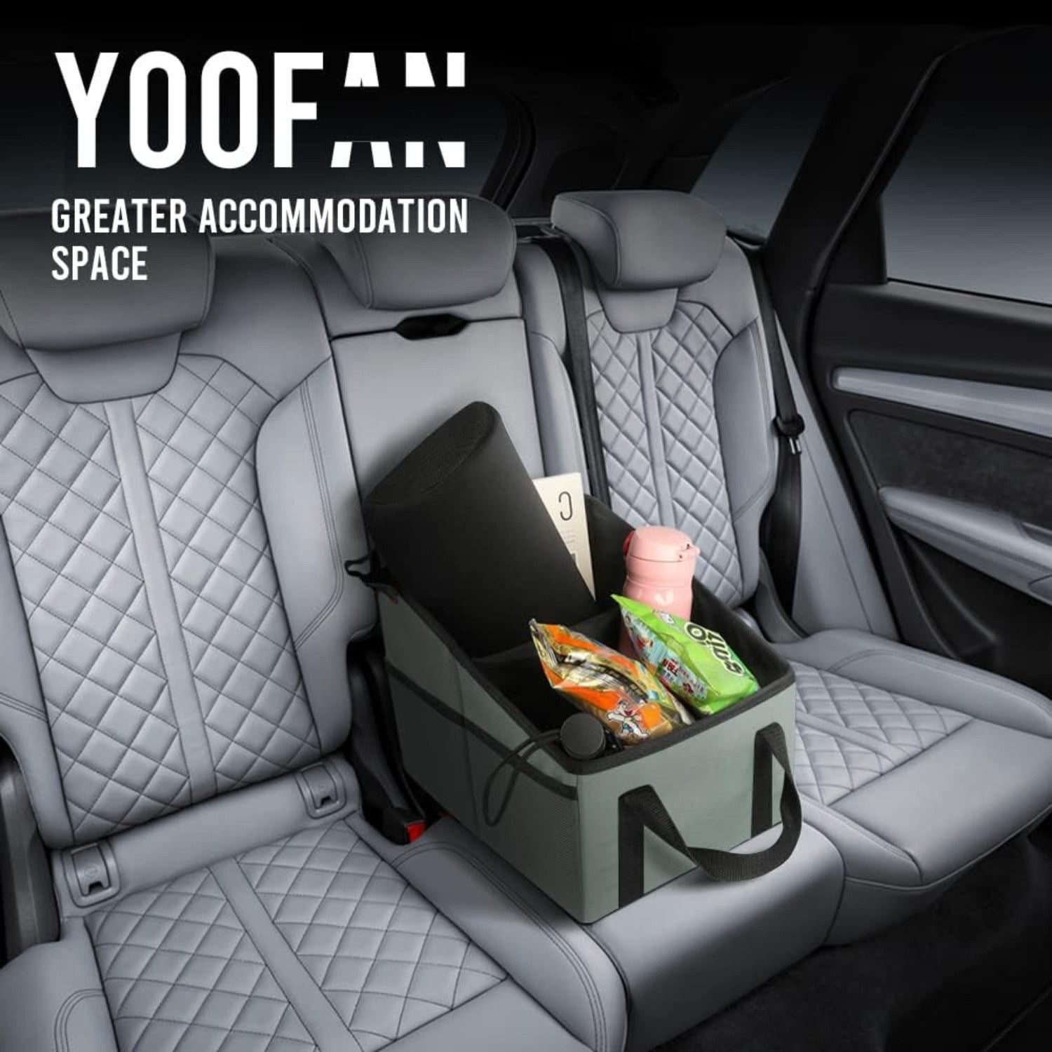 3-piece Green Car Trunk Storage Box - Large Capacity Oxford Cloth Foldable Car Seat Organizer