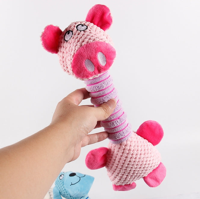 2-Piece Pink Long Neck Plush Dog Toy - Interactive Chew & Cuddle Toy for Puppies