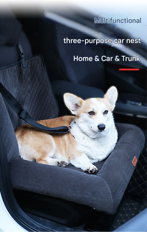 Black Plush Dog Car Booster Seat - 2-in-1 Travel Bed for Small Dogs with Washable Cover