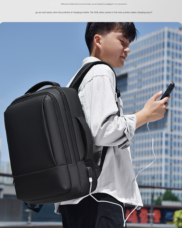 Black Expandable Business Laptop Backpack with USB Charging Port - Large Capacity Work & Travel Bag for 15.6 Inch Laptops