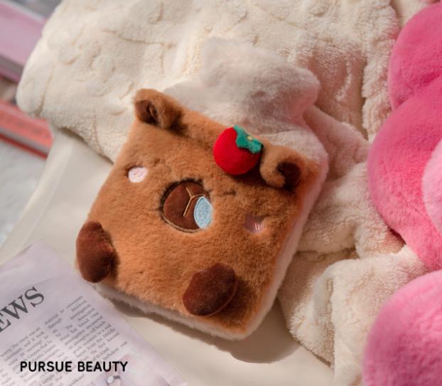 Dark brown Cozy Capybara Hot Water Bottle with Soft Plush Cover | Leak-Proof PVC Water Bag for Soothing Pain Relief & Winter Comfort