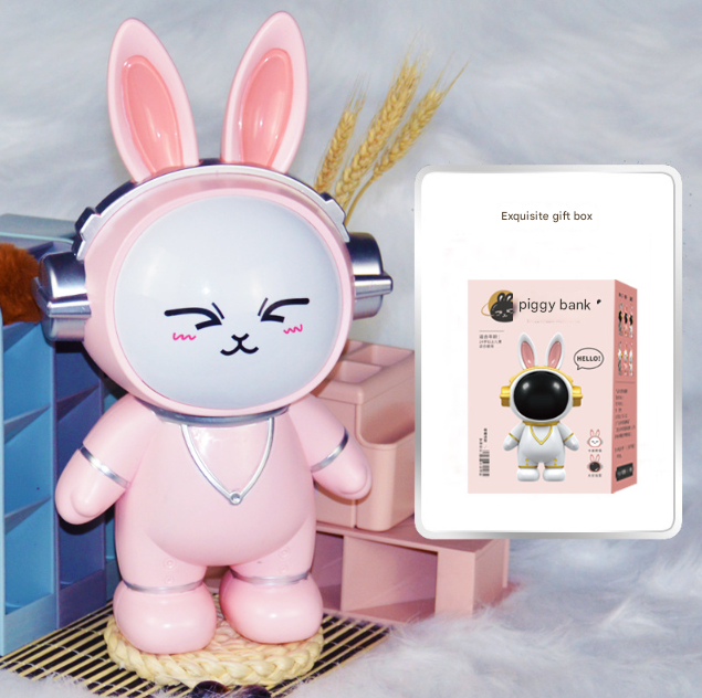 Pink Cute Astronaut Rabbit Piggy Bank | Shatterproof Kids Money Box & Room Decor Figurine