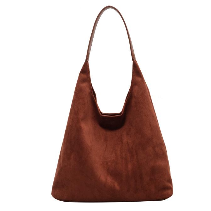 Brown Chic Faux Suede Tote Bag with Matching Pouch | Large Capacity Slouchy Shoulder Bag