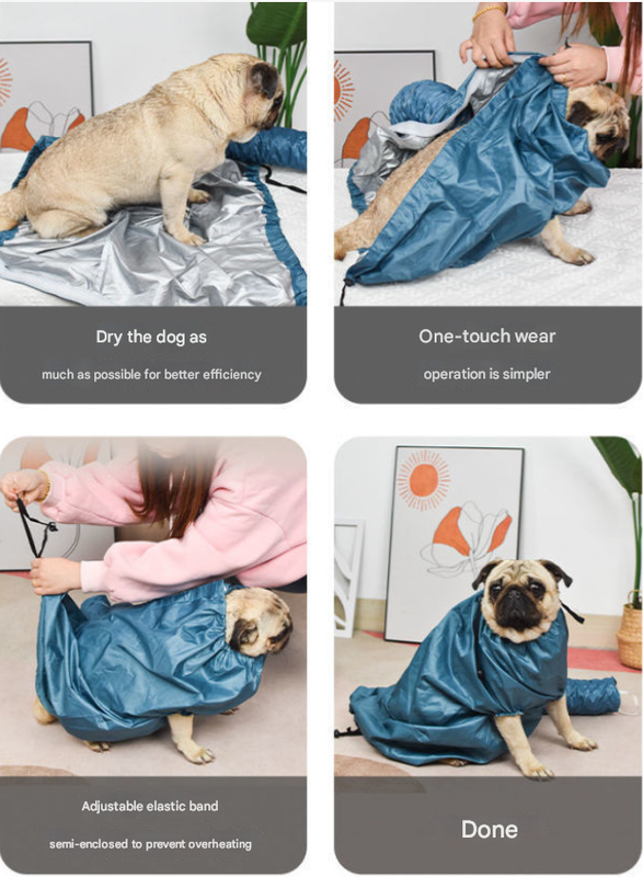 Portable Pet Grooming Dryer Bag - Hands-Free Quick-Drying Coat for Dogs & Cats After Bath(Size M)