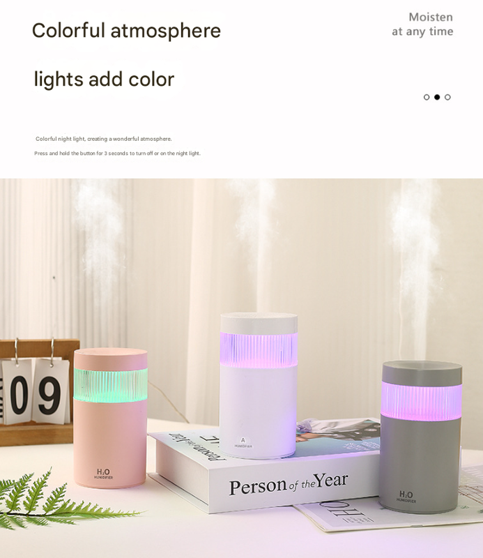 2-Piece Grey Mini Desktop Humidifier - Portable Mist Maker for Home and Car Use