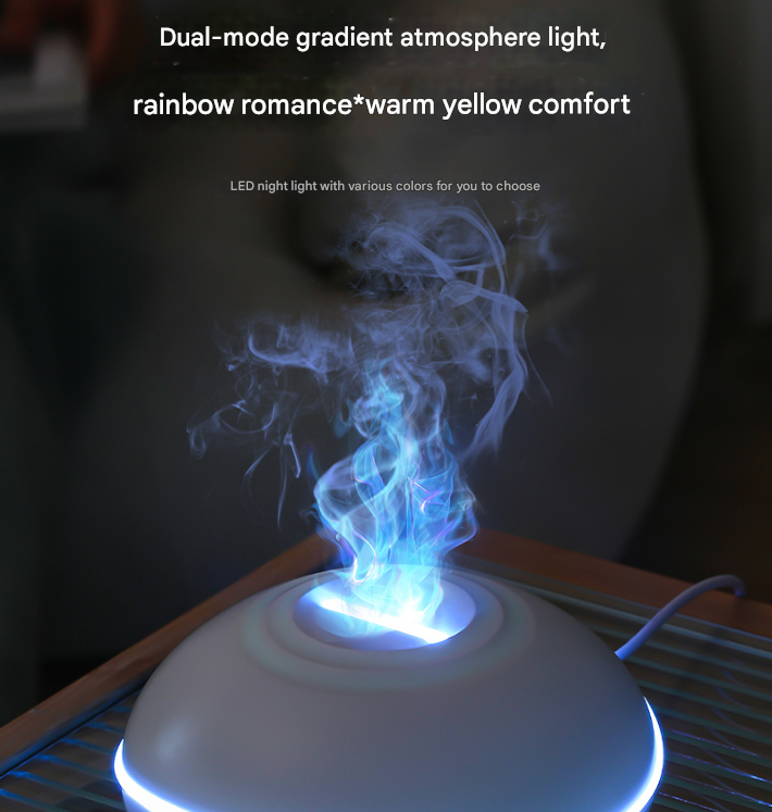 White Mini USB Aromatherapy Diffuser with Flame Projection - Portable Humidifier for Home and Car Use