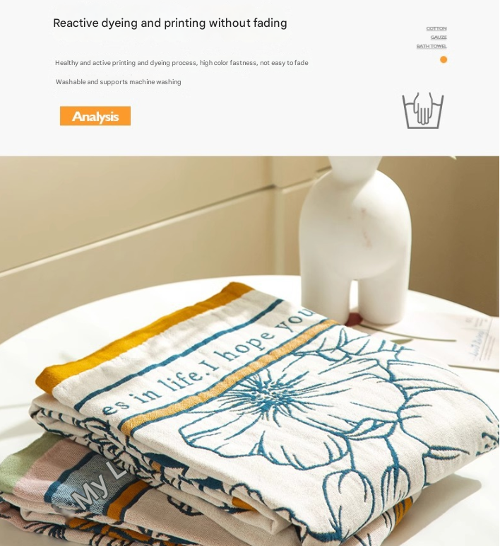 The Story of Broken Flowers 40S Pure Cotton Gauze Bath Towel - Extra Large, Thick, Soft, and Highly Absorbent for Adults
