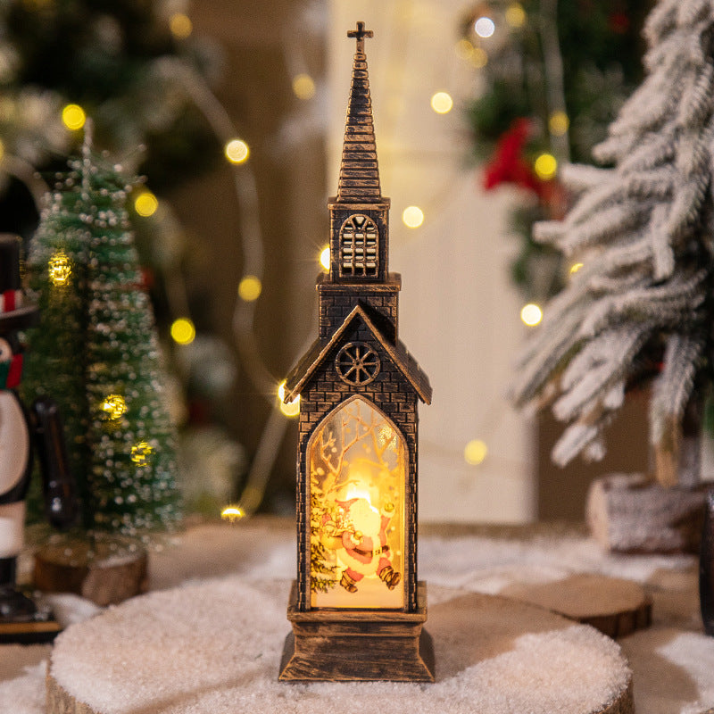 3-pcs Santa Claus Vintage Christmas Church LED Lantern - Battery Operated Decorative Holiday Night Light
