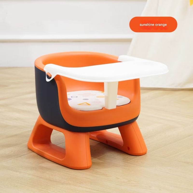 Orange Baby Floor Seat & Booster Dining Chair with Removable Tray - Safe, Stable & Fun Squeaky Cushion
