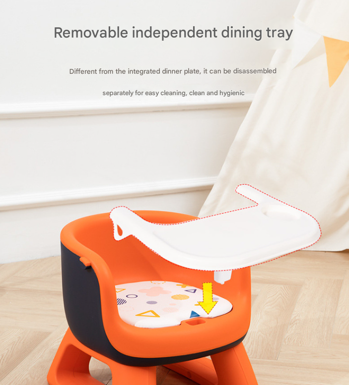 Orange Baby Floor Seat & Booster Dining Chair with Removable Tray - Safe, Stable & Fun Squeaky Cushion