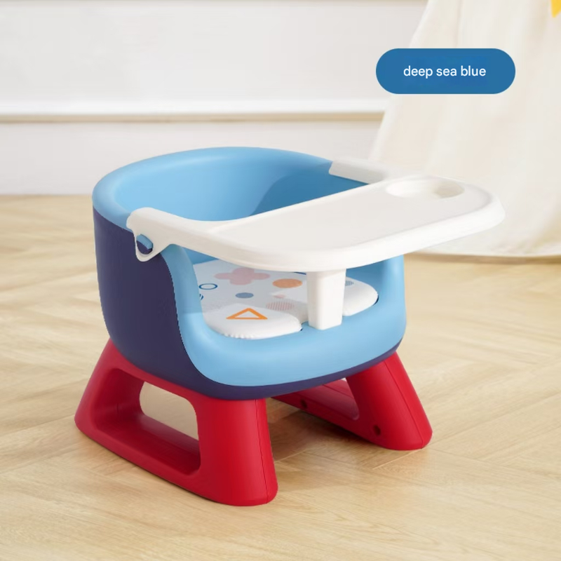 Blue Baby Floor Seat & Booster Dining Chair with Removable Tray - Safe, Stable & Fun Squeaky Cushion