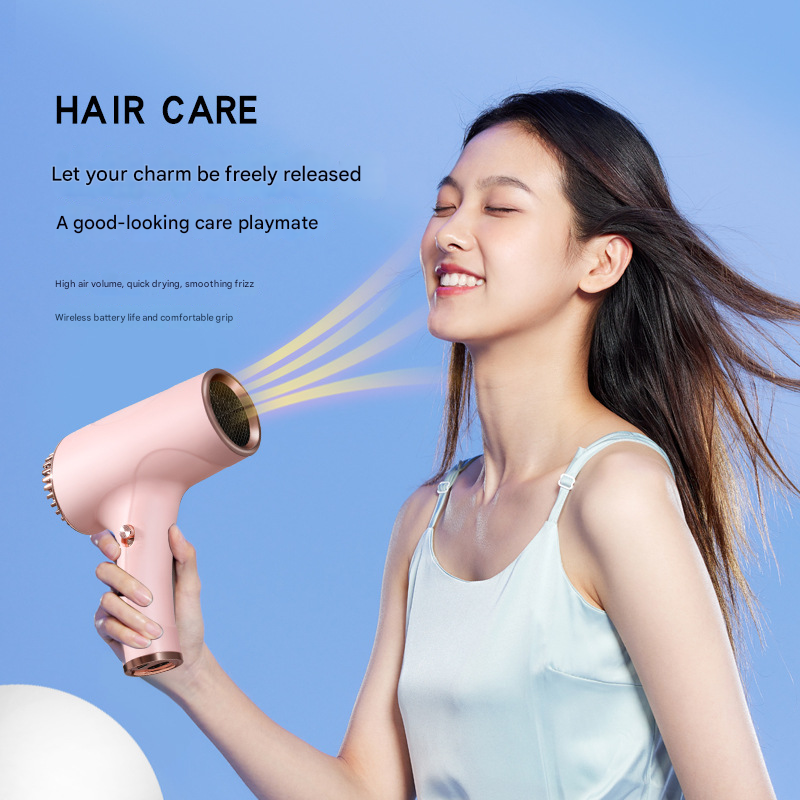 White Ultra-Lightweight Ionic Cordless Hair Dryer, USB Rechargeable Portable Blow Dryer with Cool Air for Travel & Home