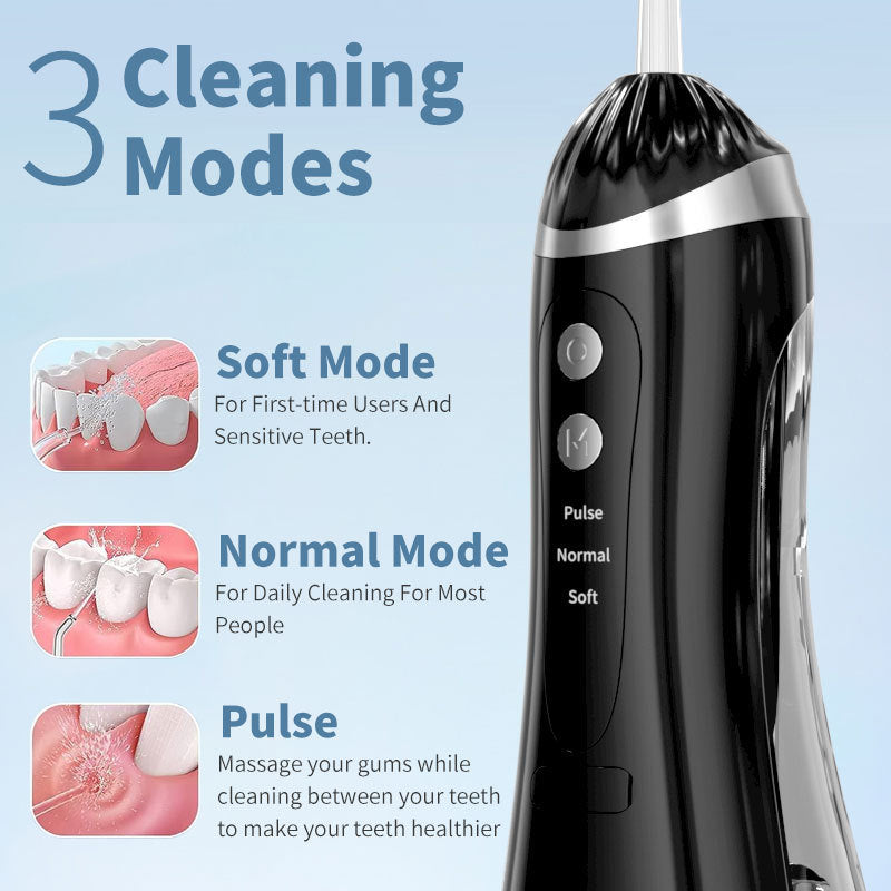 Black Cordless Water Flosser & Oral Irrigator - Portable Teeth Cleaner with 3 Modes & 4 Jet Tips
