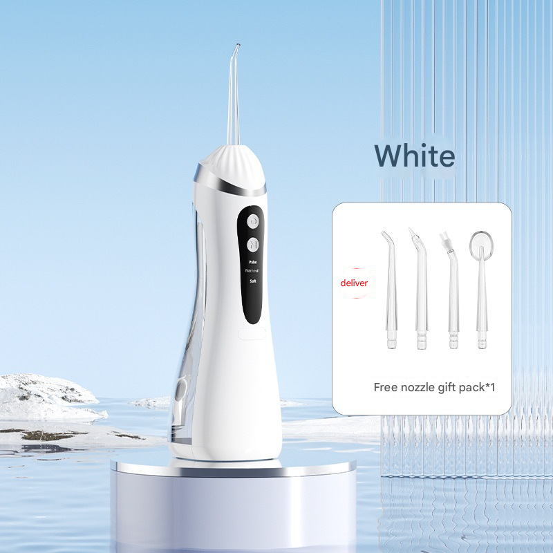 White Cordless Water Flosser & Oral Irrigator - Portable Teeth Cleaner with 3 Modes & 4 Jet Tips