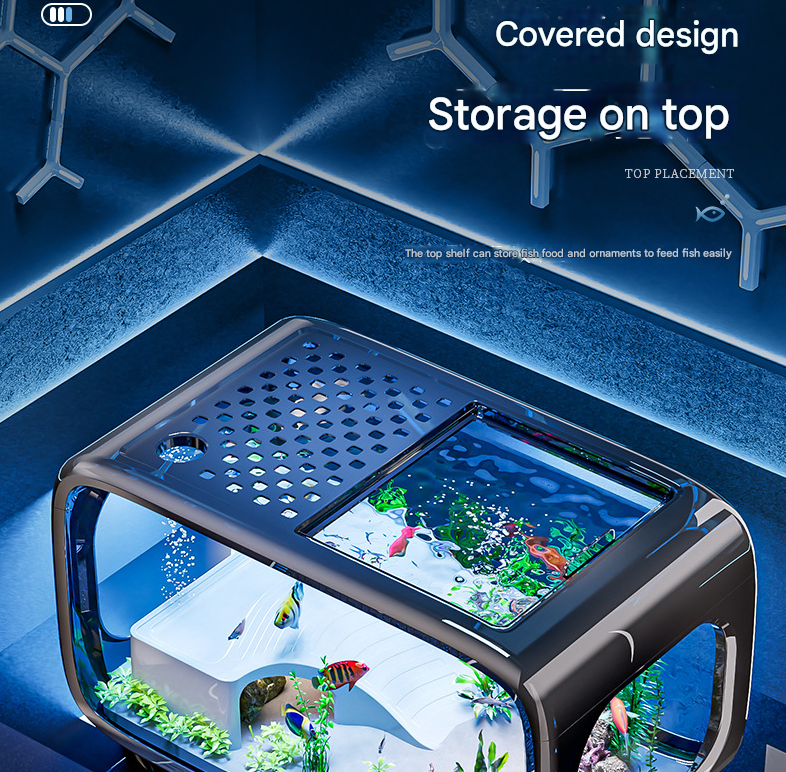 Brown  Modern Desktop Aquarium & Turtle Tank - Panoramic Viewing Fish Tank with Basking Platform & Lid