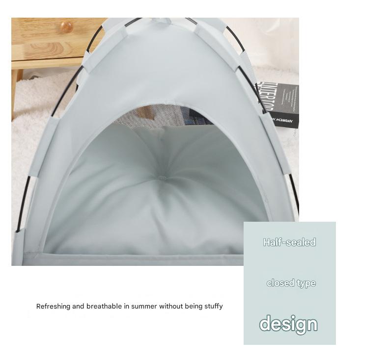 Grey Premium Portable Pet Tent Bed with Cooling Mat - Breathable Foldable Outdoor Indoor Cat Dog House Shelter for Summer(Size: S)